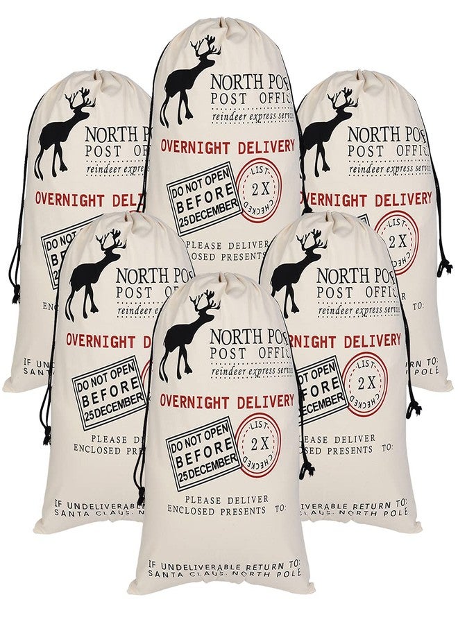 Inspireyee 6 Pack Large Christmas Bag Santa Sacks Xmas Canvas Cotton Xmas Sack Stocking with Drawstrings (Pattern 6, 19.5 X 27.5) - Image 1